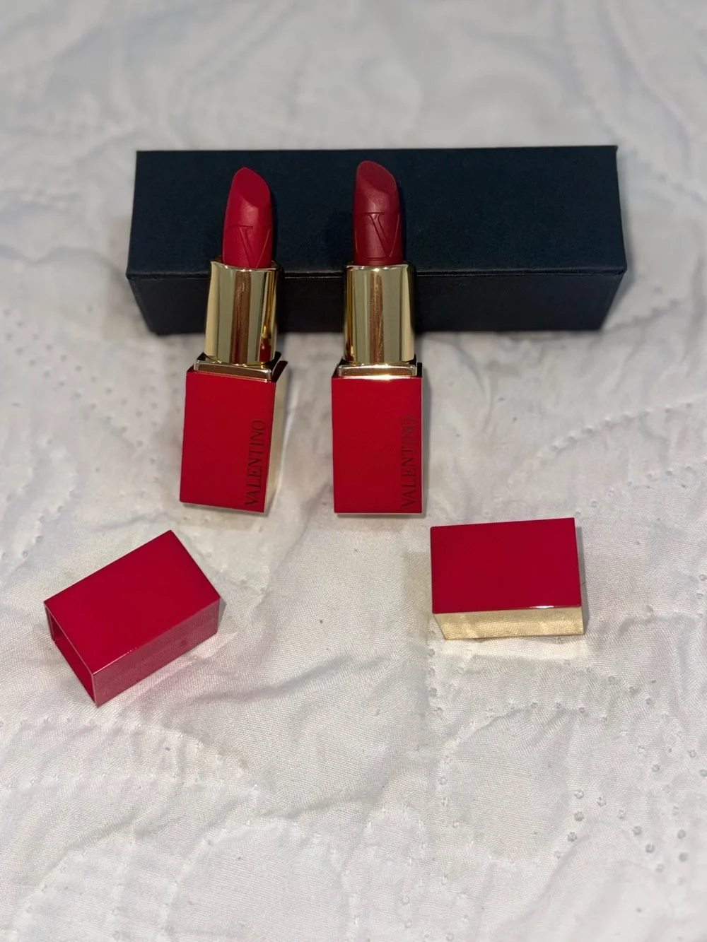 Valentino Lipstick Duo in Vibrant Red with Gold Accents